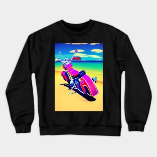 CUTE LOVELY SURREAL RETRO MOTORCYCLE ON THE BEACH Crewneck Sweatshirt